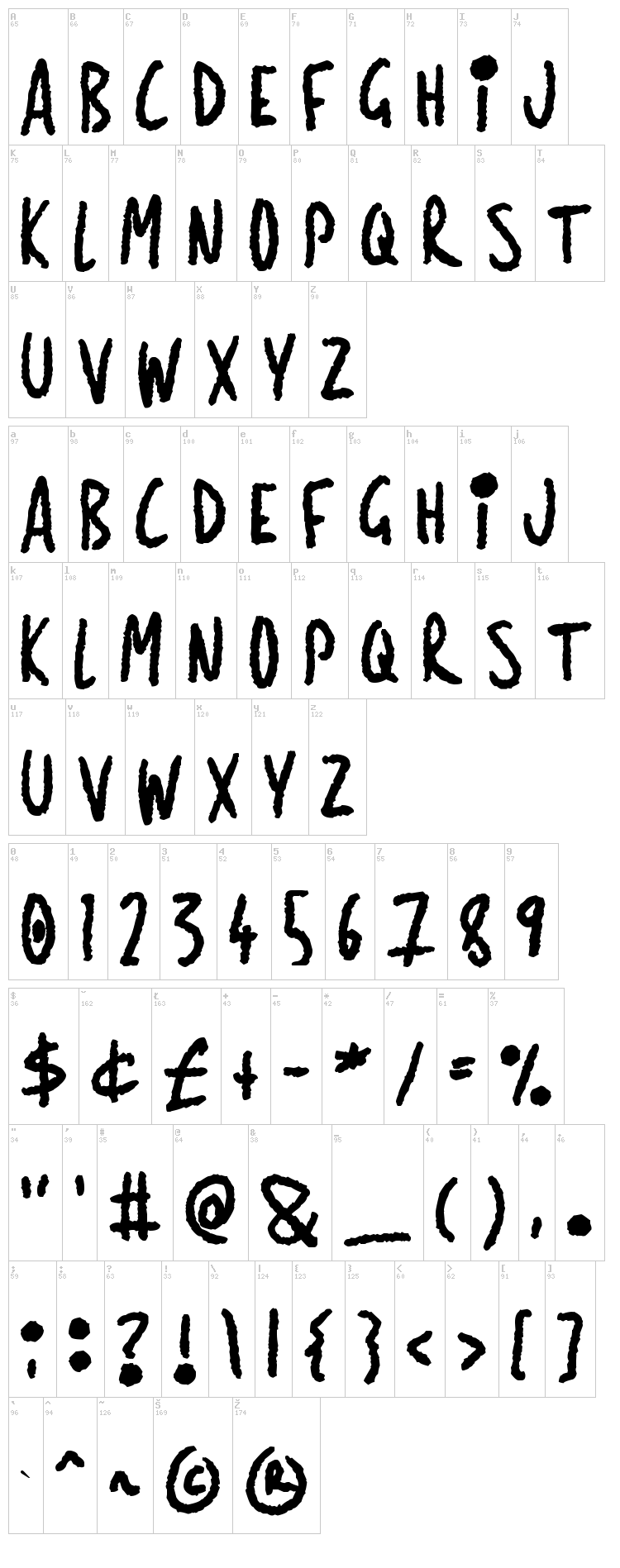 Shiny Darks font map
